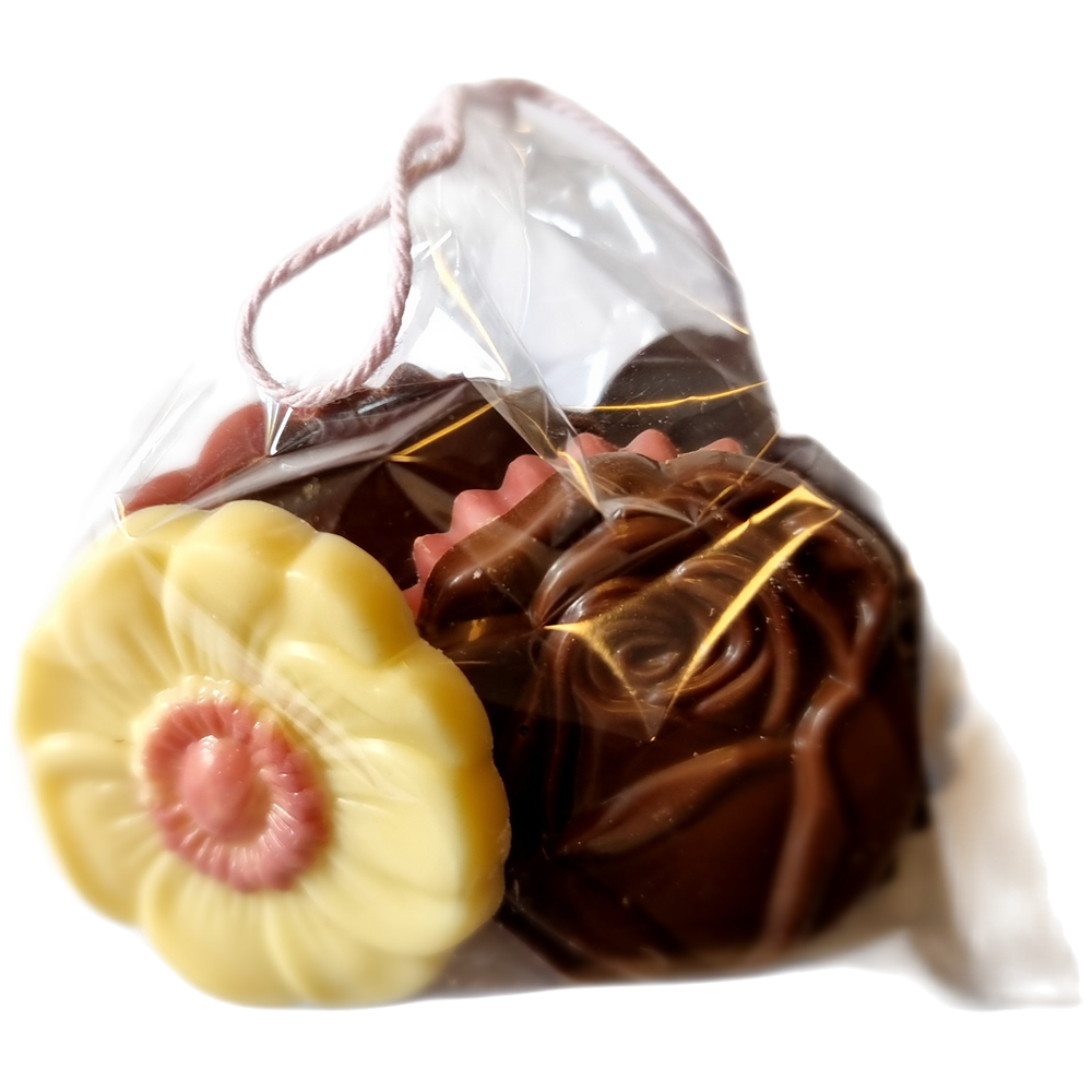 Bloemen chocolade zakje ± 7 stuks