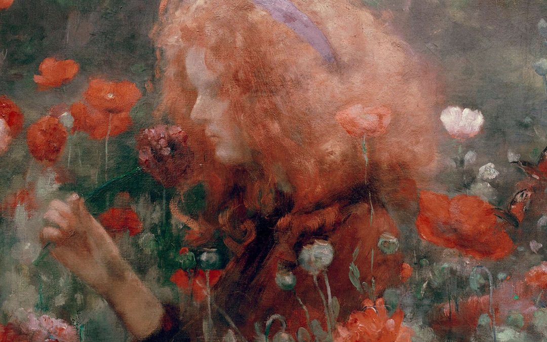 Oneindig beeld van zijden bloemen bij de tentoonstelling Dora Hitz